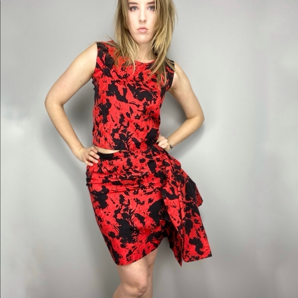 90s 2 piece skirt & tank top set red black pencil skirt matching boxy tank top - Picture 12 of 12
